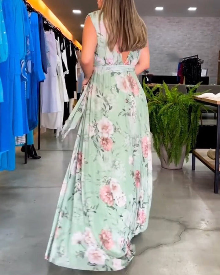 Susanna™ - Elegant Sleeveless V-neck Floral Print Dress