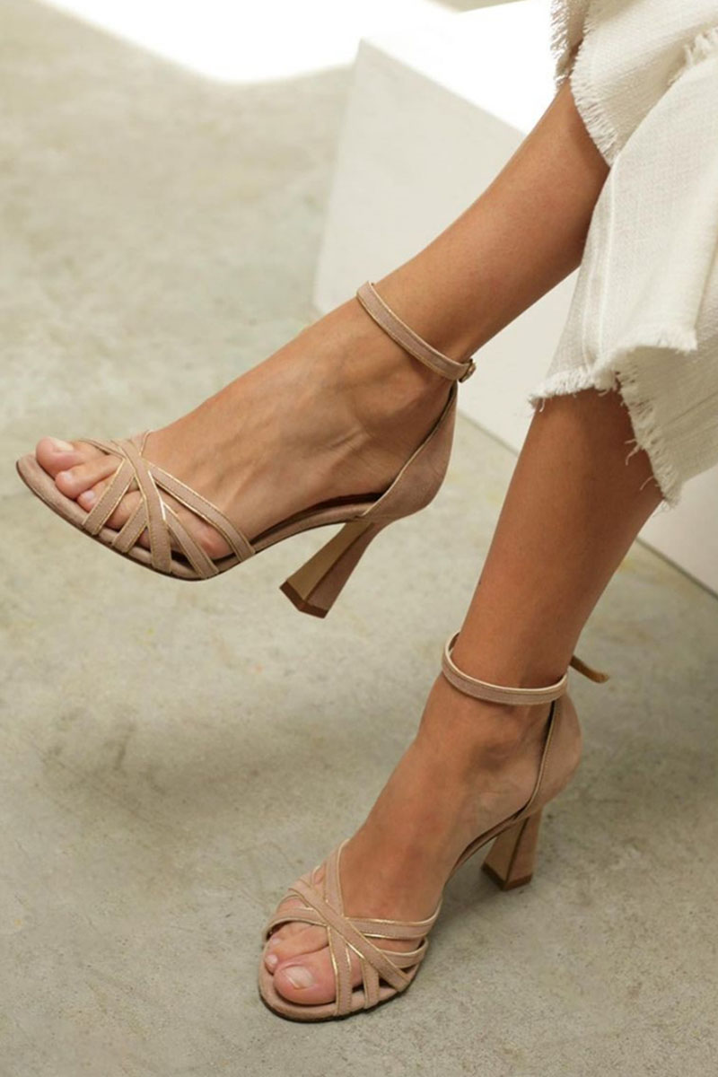 Elviera | Peep-Toe Patchwork Sandals with High Heels