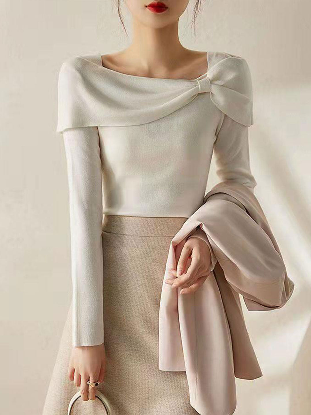 Olivia™ - Off-Neck Bow Knitted Jumper