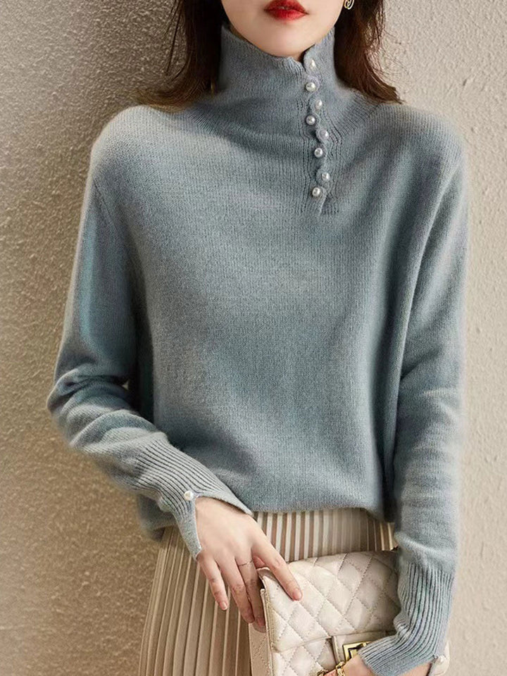 Janet™ - Vintage Buttoned Turtleneck Knitted Jumper