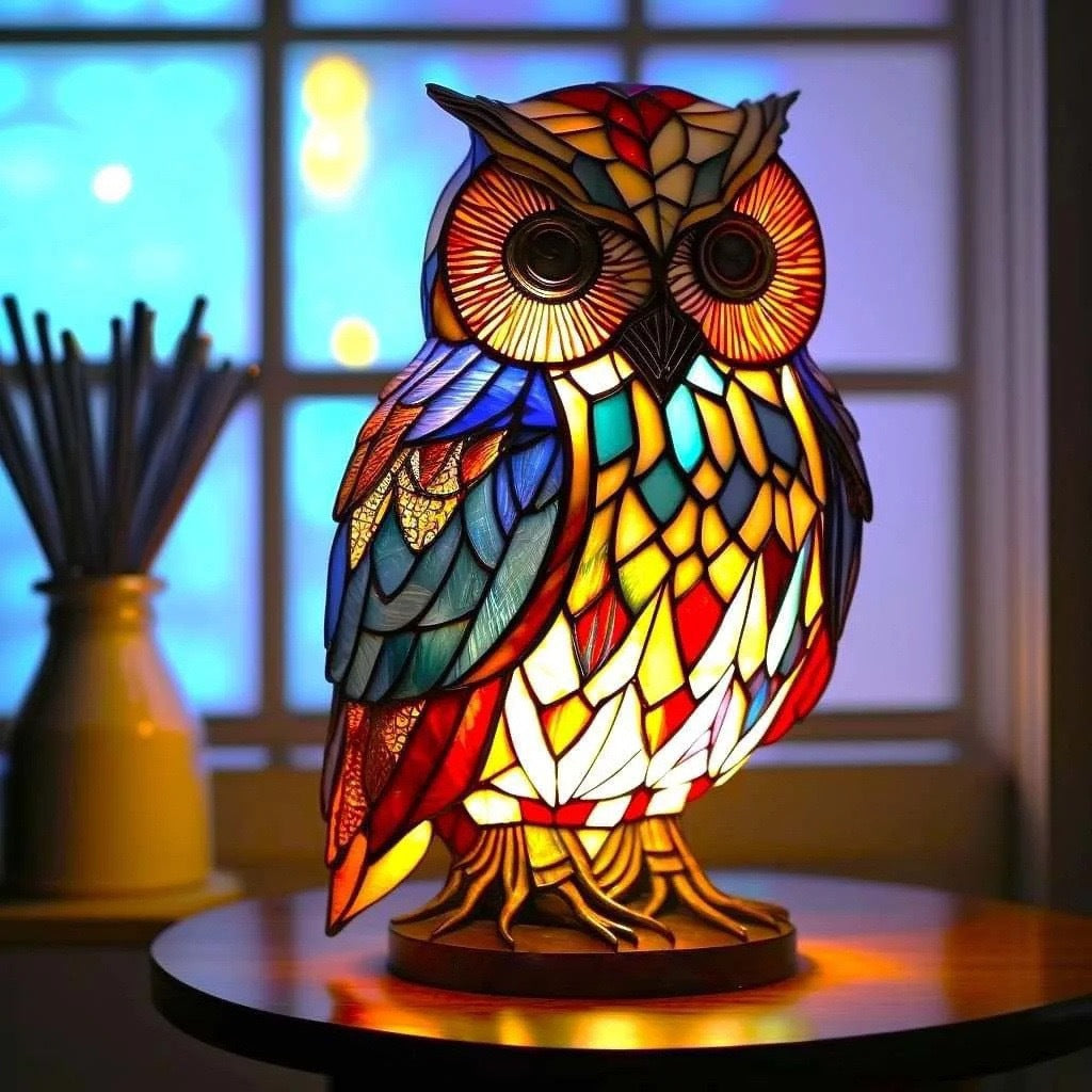 Merlin | Colourful Glass Magic Lamp in the Shape of an Owl