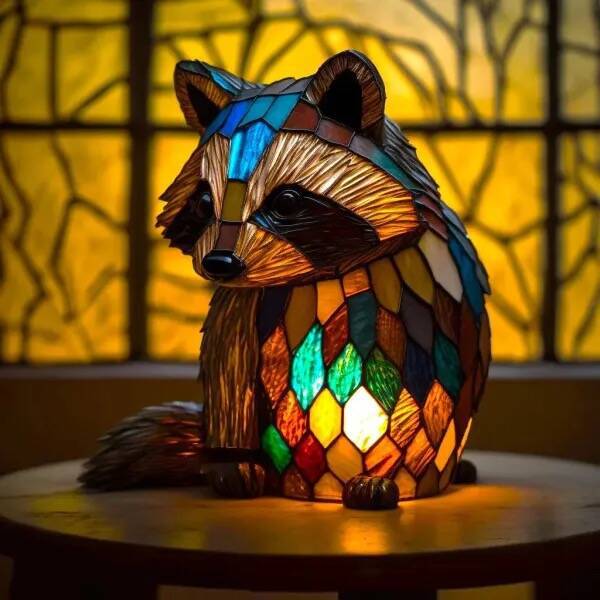 Filou | Colourful Glass Magic Lamp in the Shape of a Raccoon