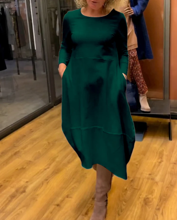 Catherine™ - Black Midi Dress with Pockets
