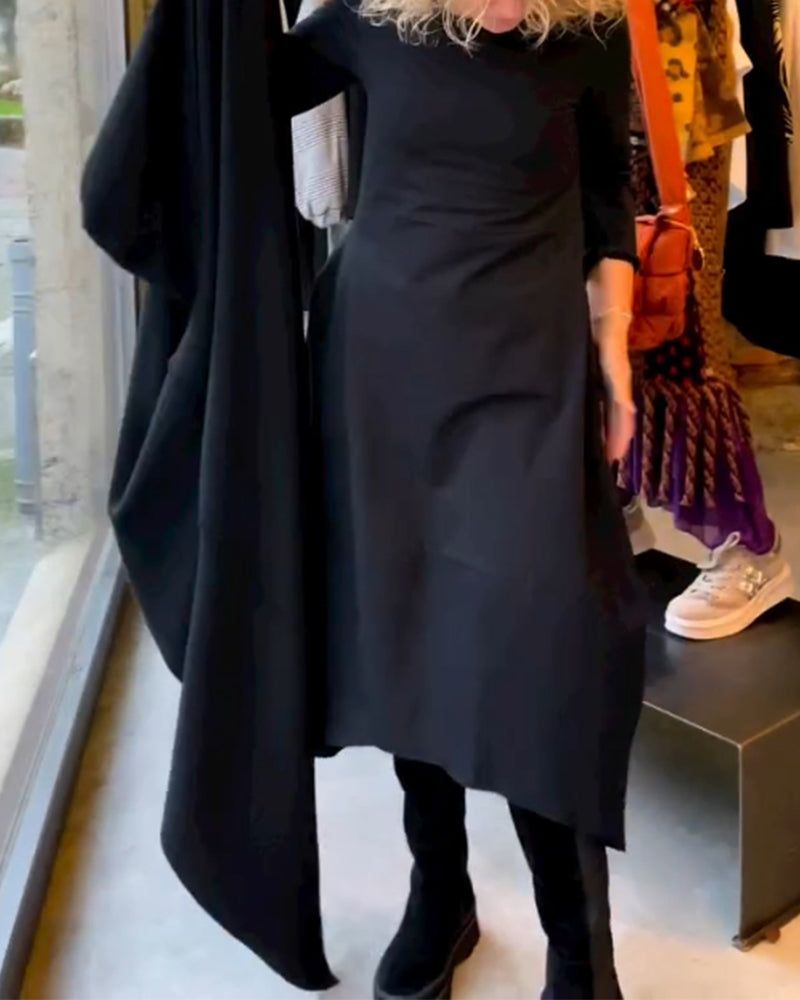Catherine™ - Black Midi Dress with Pockets