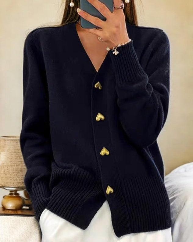 Adele™ - Elegant Knit Cardigan with Heart Buttons