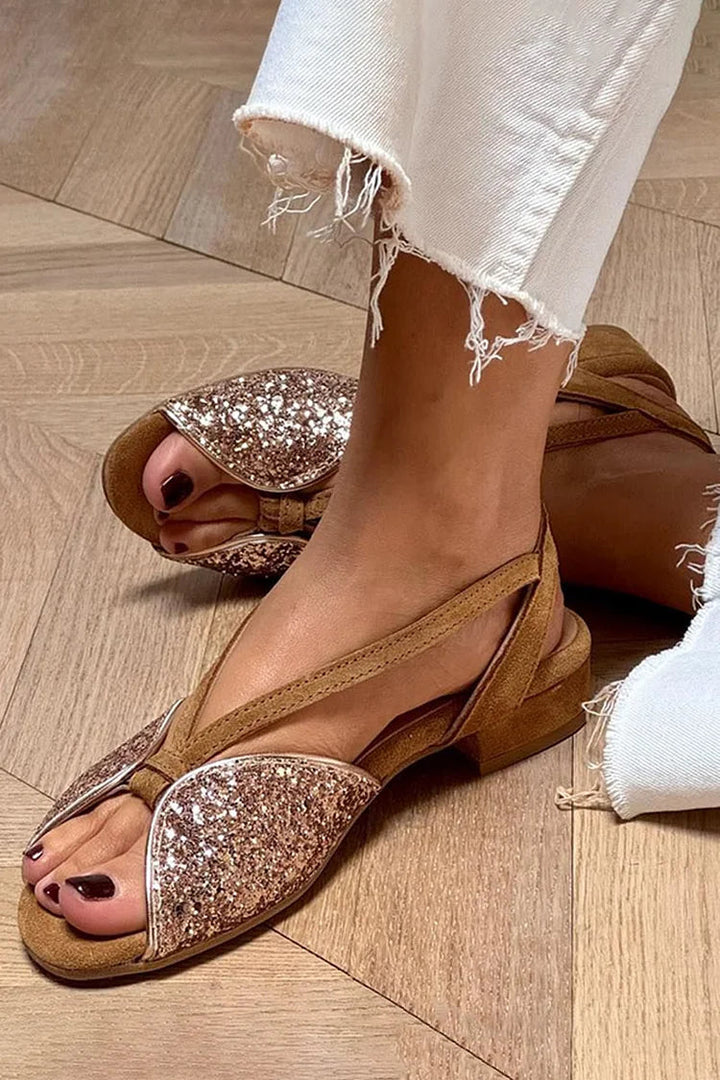 LUCREZIA | Elegant Glitter Sandals with Low Sole for a Chic and Comfortable Look