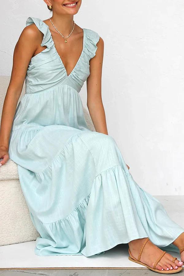 Rianah™ - Sophisticated V-Neck Maxi Dress