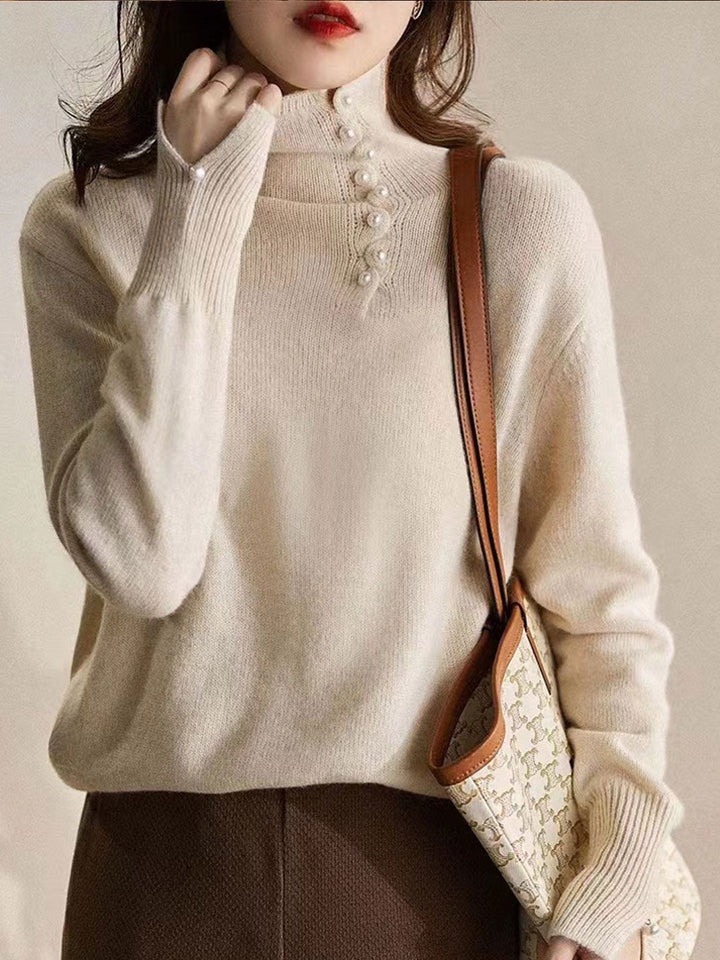 Janet™ - Vintage Buttoned Turtleneck Knitted Jumper