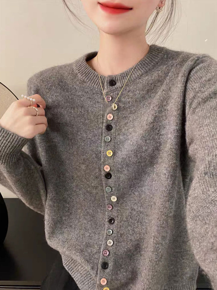 Beatrice™ - Classic Crew Neck Buttoned Knitted Cardigan