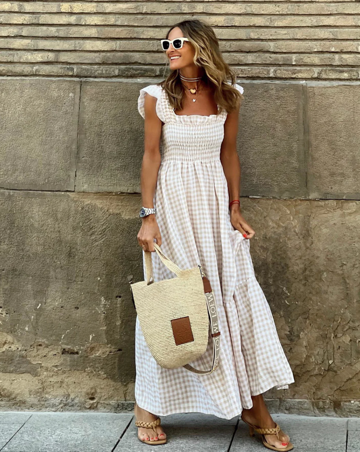 Julia™ - Long Dress with Ruffled Sleeves and Plaid Ruffles