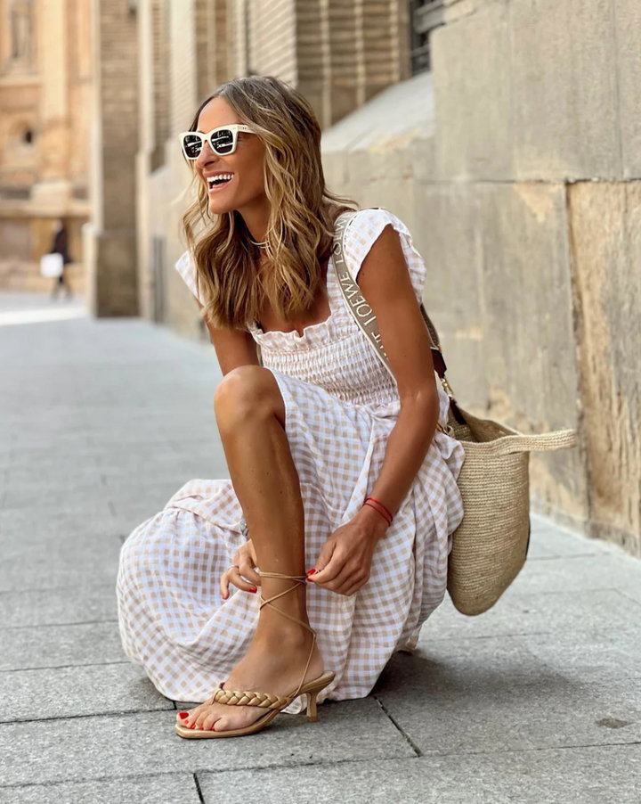 Julia™ - Long Dress with Ruffled Sleeves and Plaid Ruffles