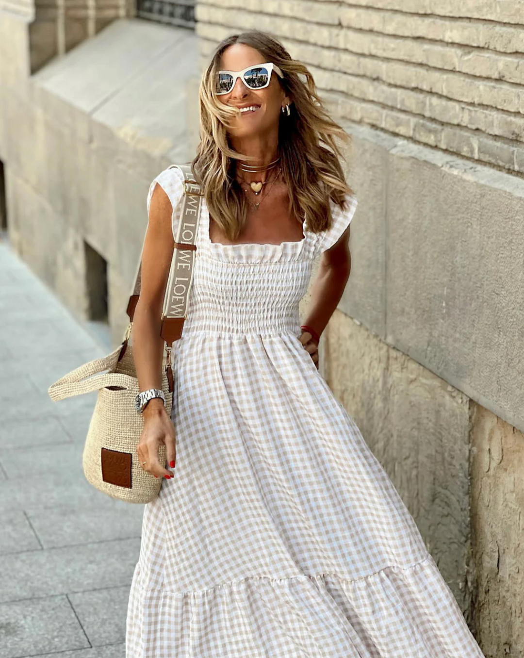 Julia™ - Long Dress with Ruffled Sleeves and Plaid Ruffles