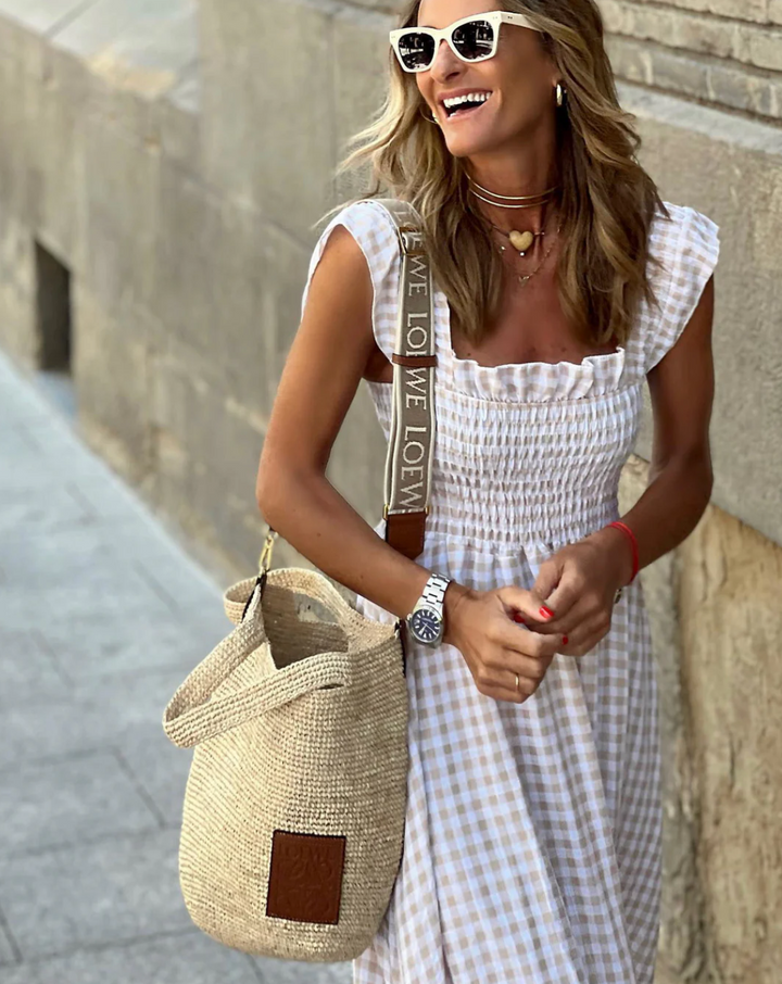 Julia™ - Long Dress with Ruffled Sleeves and Plaid Ruffles