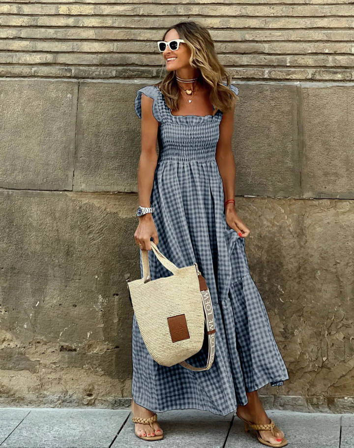 Julia™ - Long Dress with Ruffled Sleeves and Plaid Ruffles