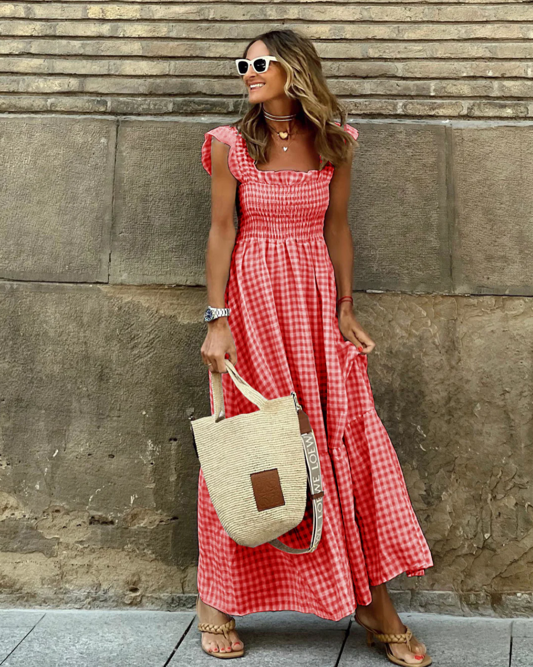 Julia™ - Long Dress with Ruffled Sleeves and Plaid Ruffles