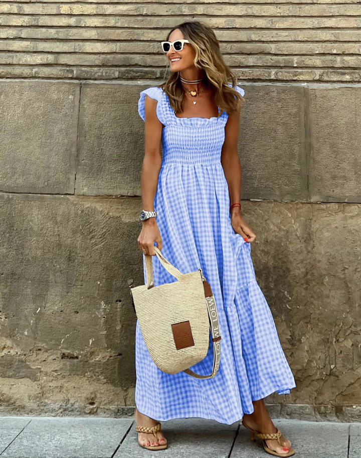 Julia™ - Long Dress with Ruffled Sleeves and Plaid Ruffles