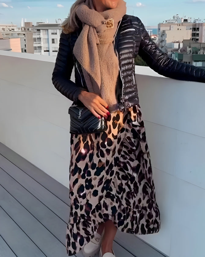 Isadora™ - Elegant Leopard Print V-Neck Dress