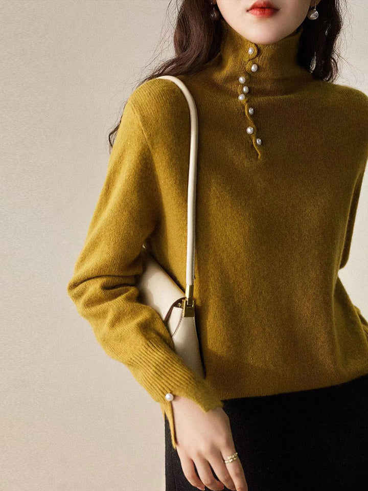 Janet™ - Vintage Buttoned Turtleneck Knitted Jumper