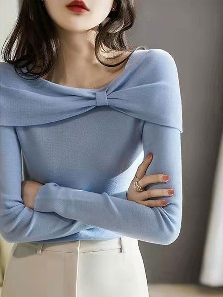 Olivia™ - Off-Neck Bow Knitted Jumper