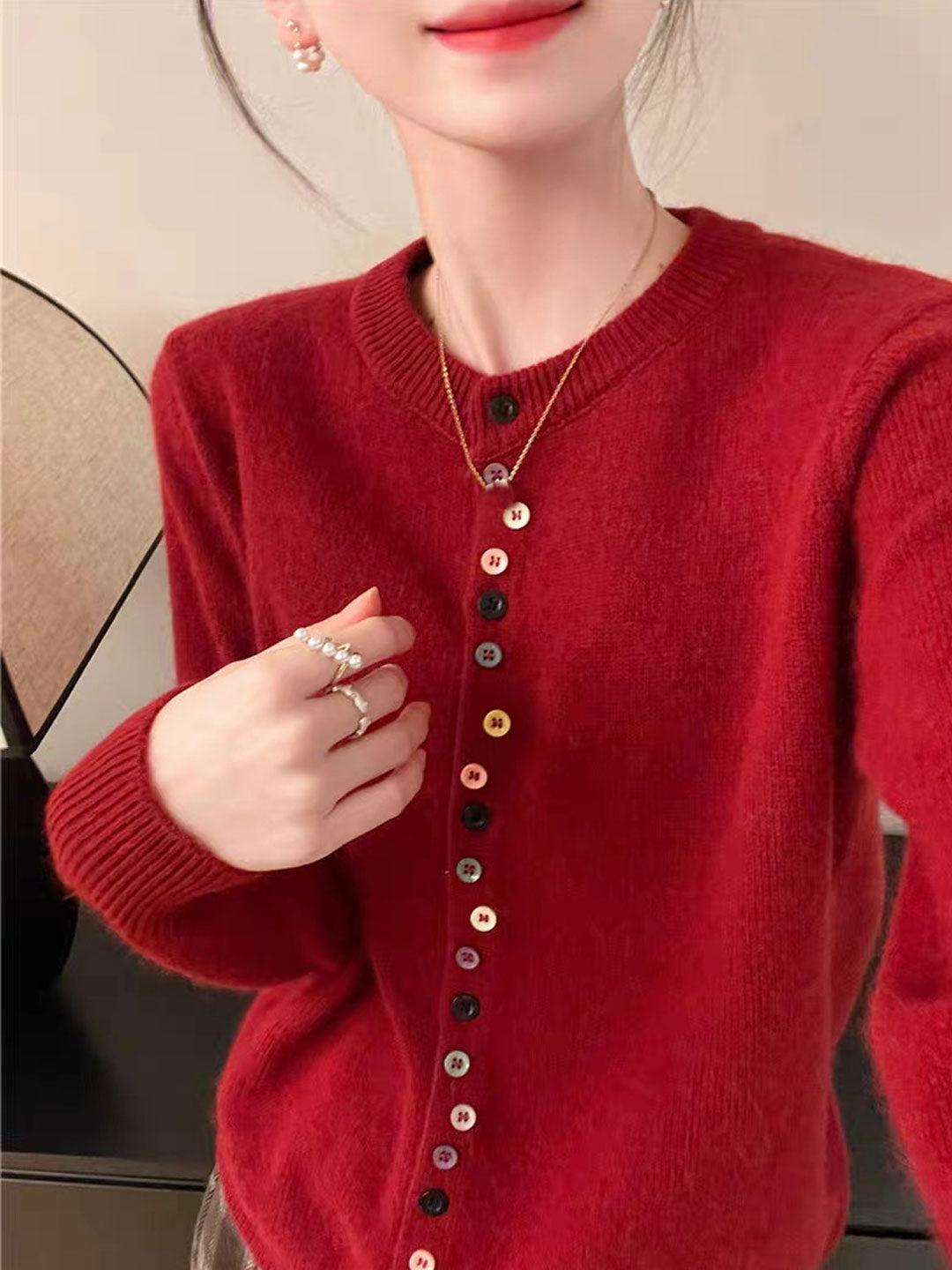 Beatrice™ - Classic Crew Neck Buttoned Knitted Cardigan