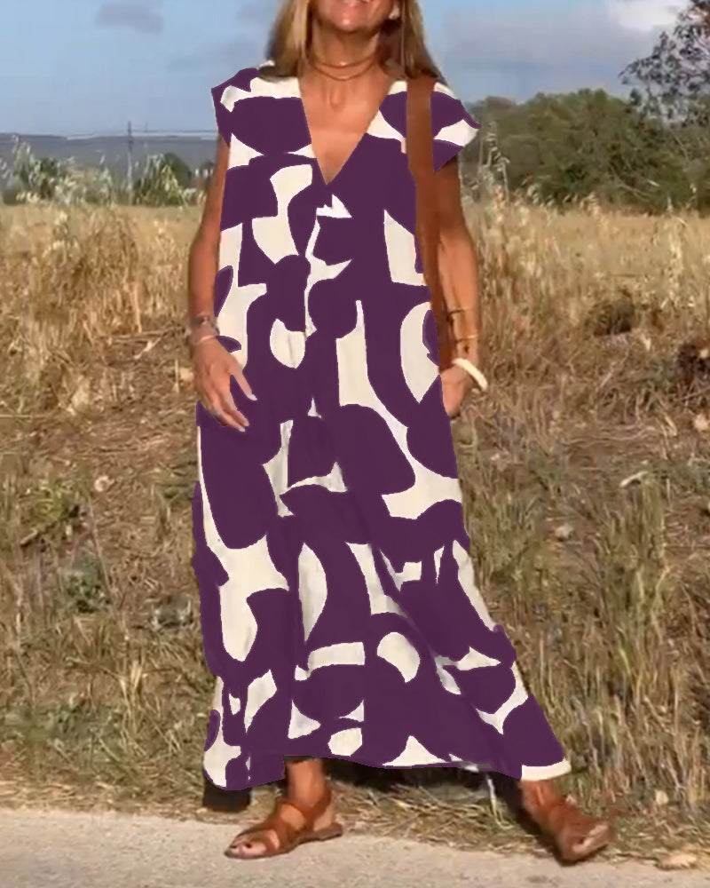 Miranda™ - Printed V-neck Maxi Dress