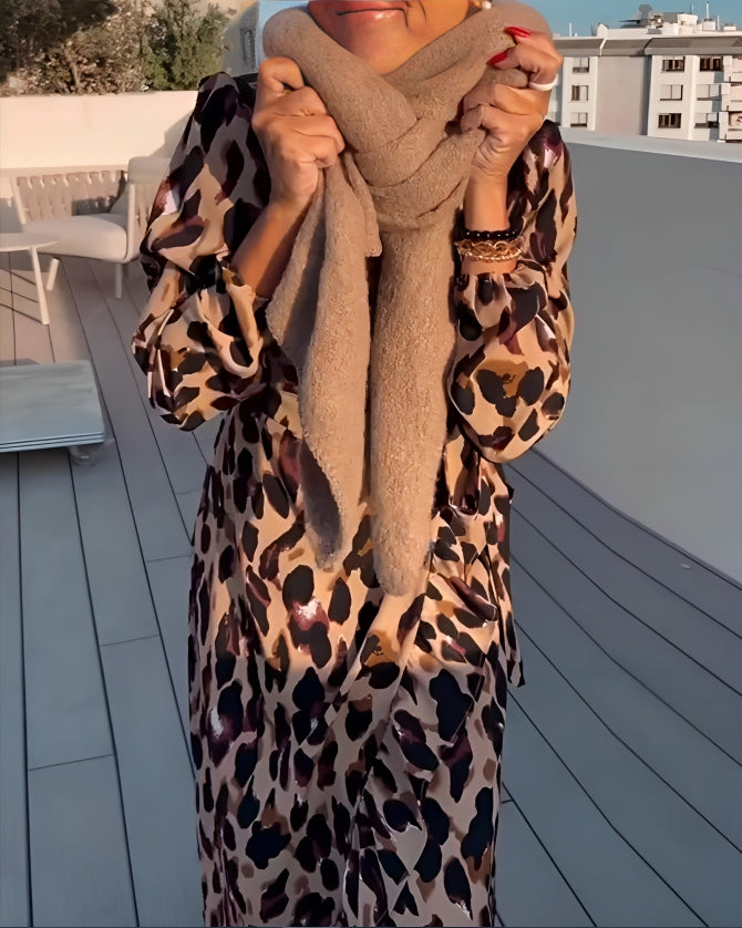 Isadora™ - Elegant Leopard Print V-Neck Dress