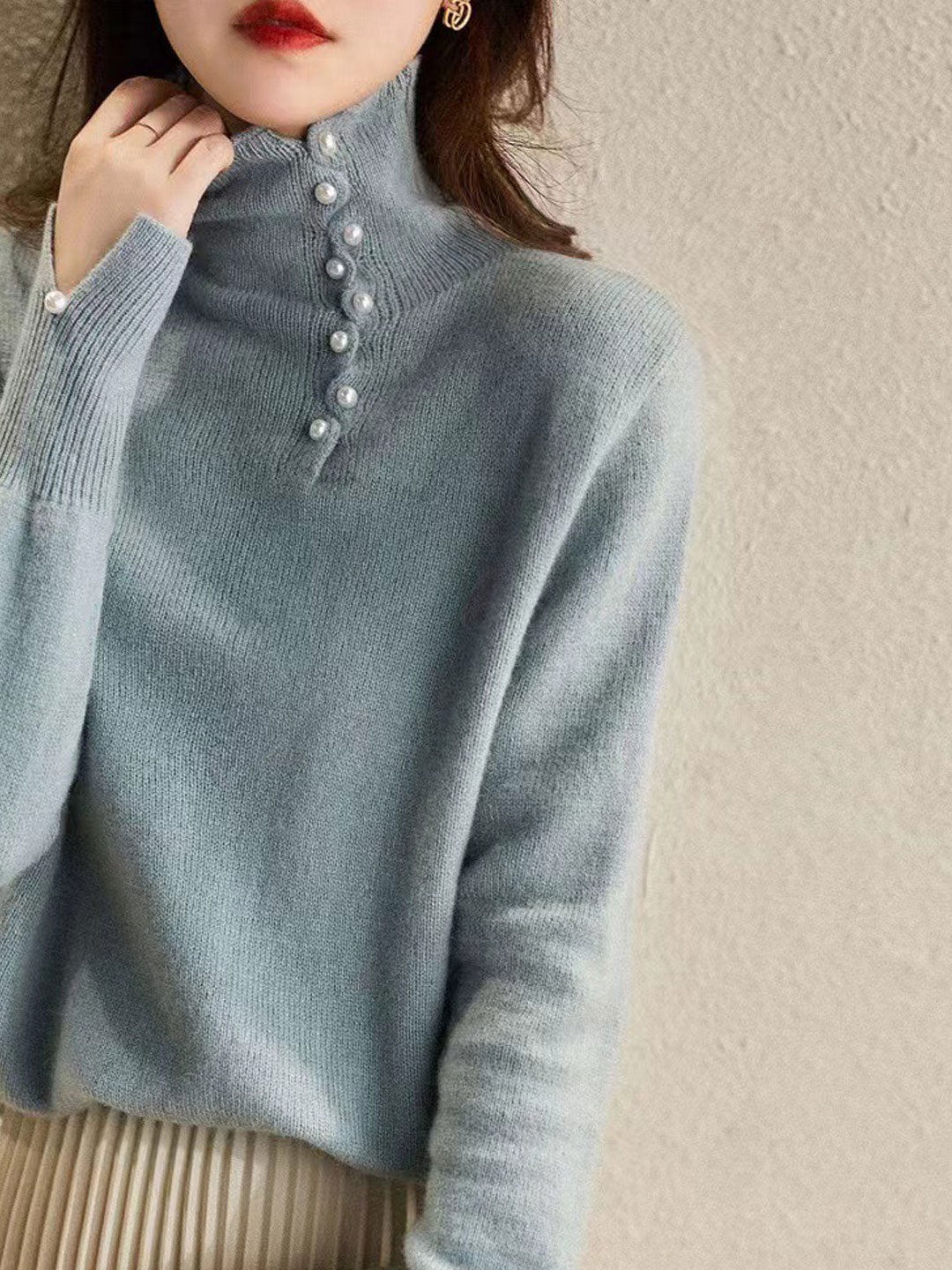 Janet™ - Vintage Buttoned Turtleneck Knitted Jumper