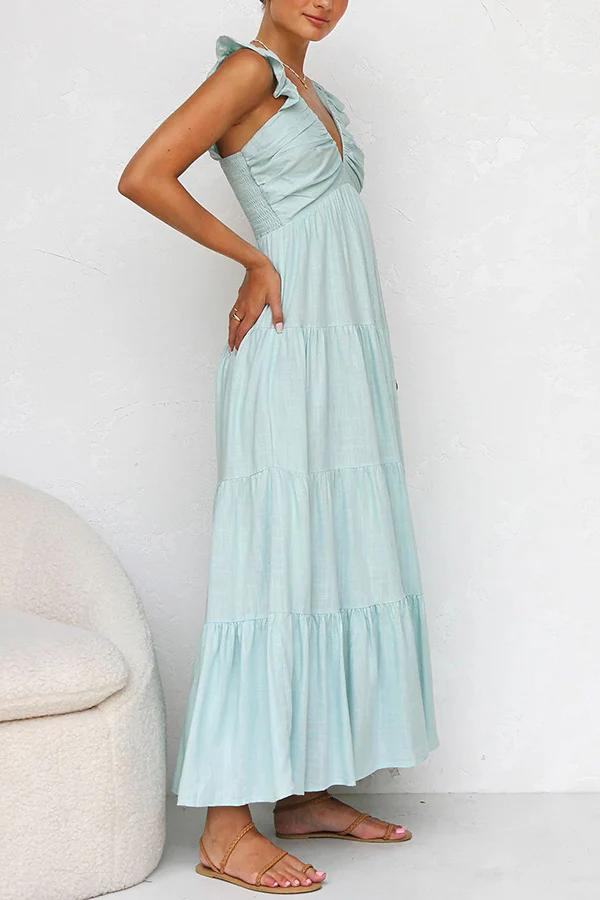 Rianah™ - Sophisticated V-Neck Maxi Dress