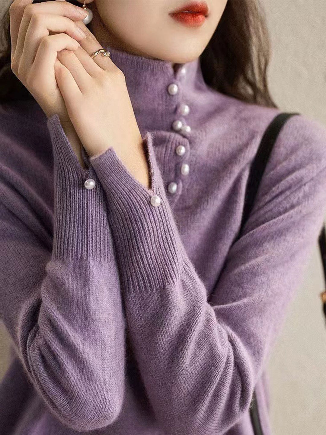 Janet™ - Vintage Buttoned Turtleneck Knitted Jumper