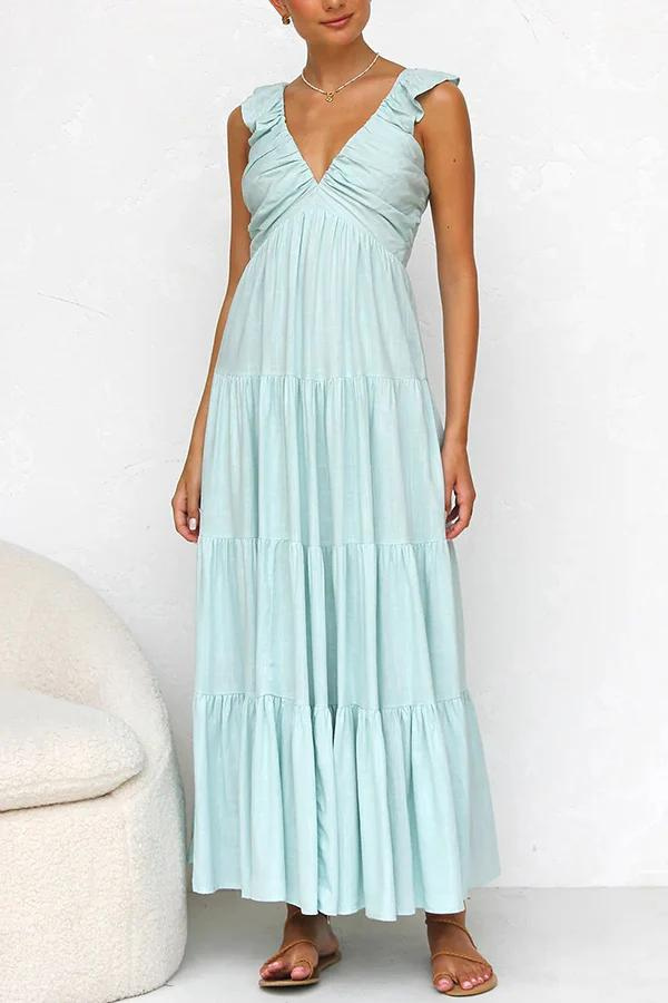 Rianah™ - Sophisticated V-Neck Maxi Dress