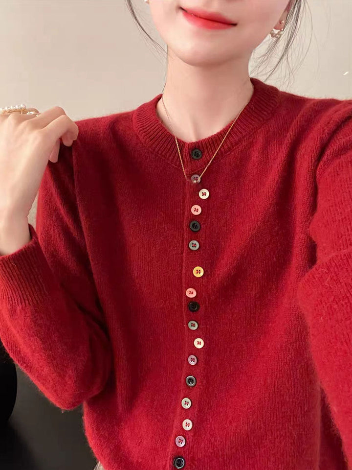 Beatrice™ - Classic Crew Neck Buttoned Knitted Cardigan