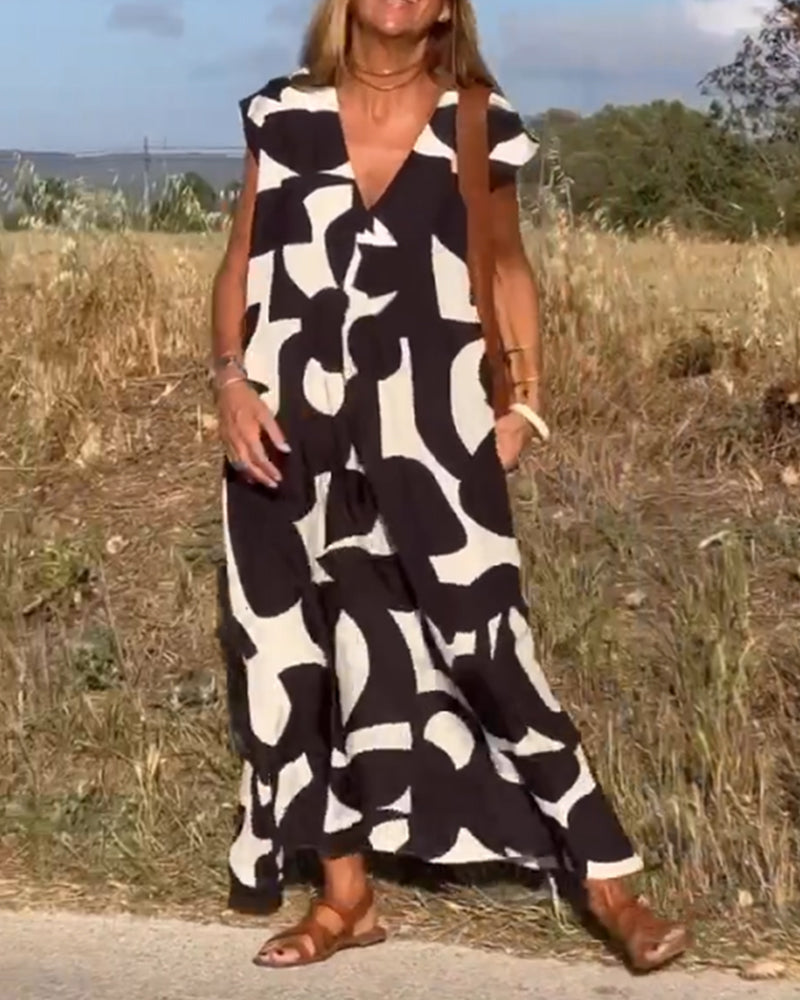 Miranda™ - Printed V-neck Maxi Dress