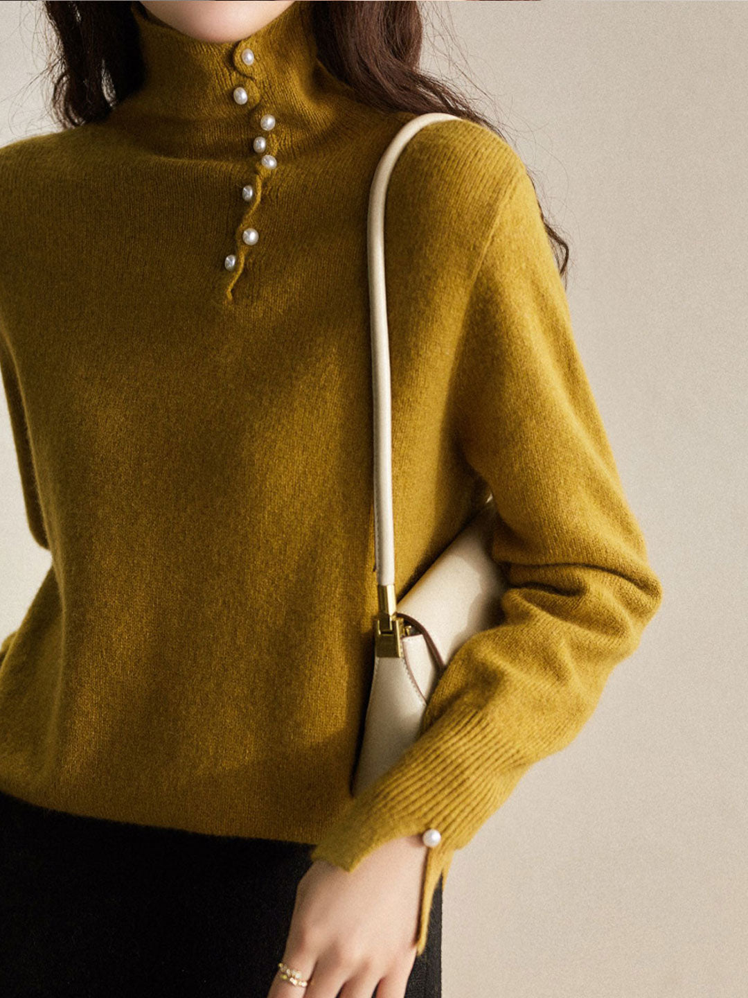 Janet™ - Vintage Buttoned Turtleneck Knitted Jumper