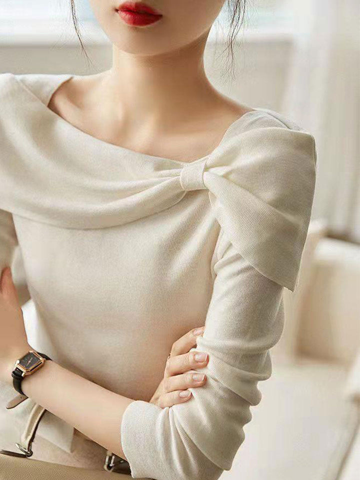 Olivia™ - Off-Neck Bow Knitted Jumper