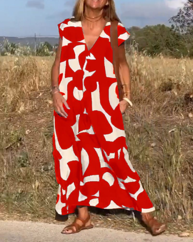 Miranda™ - Printed V-neck Maxi Dress