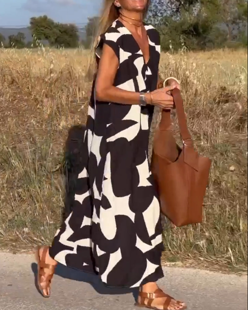 Miranda™ - Printed V-neck Maxi Dress