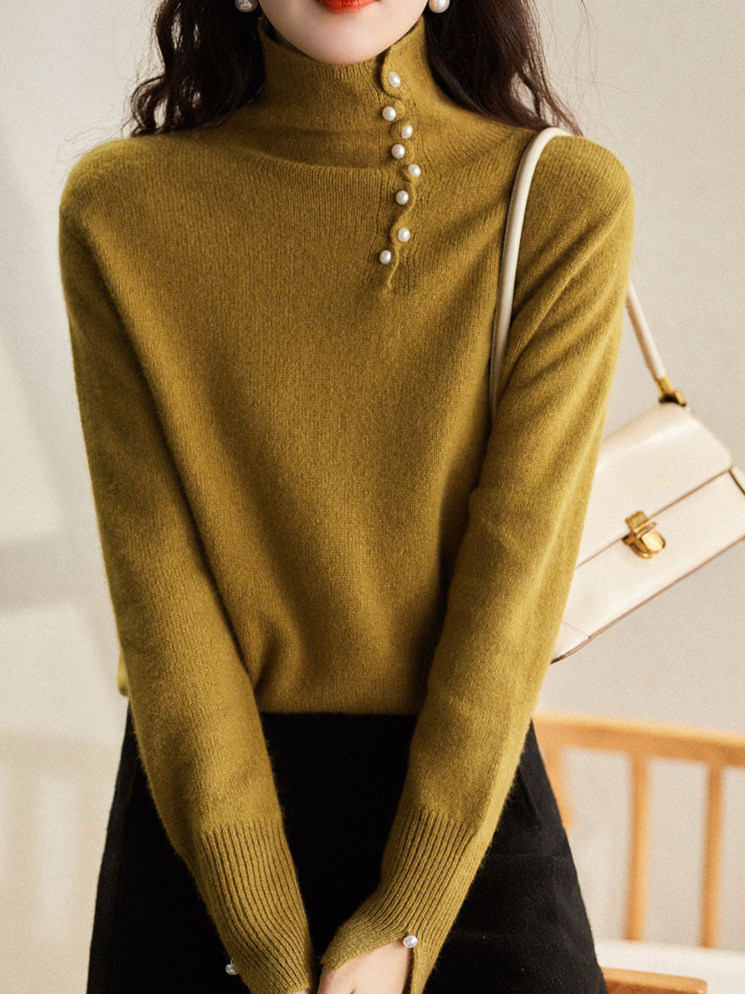 Janet™ - Vintage Buttoned Turtleneck Knitted Jumper