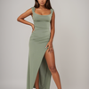 Elise™ - Form-Fitting Slit Dress with Elegant Draping