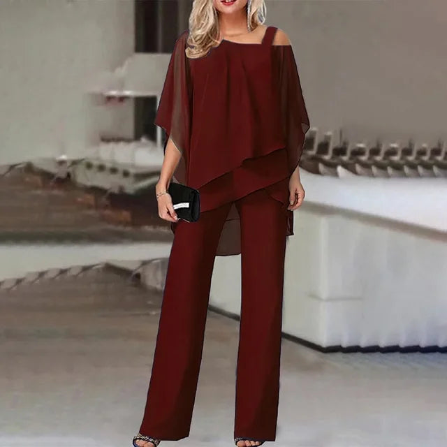 Beatrice™ - Elegant Chiffon Wide-Leg Pants Two-piece Set