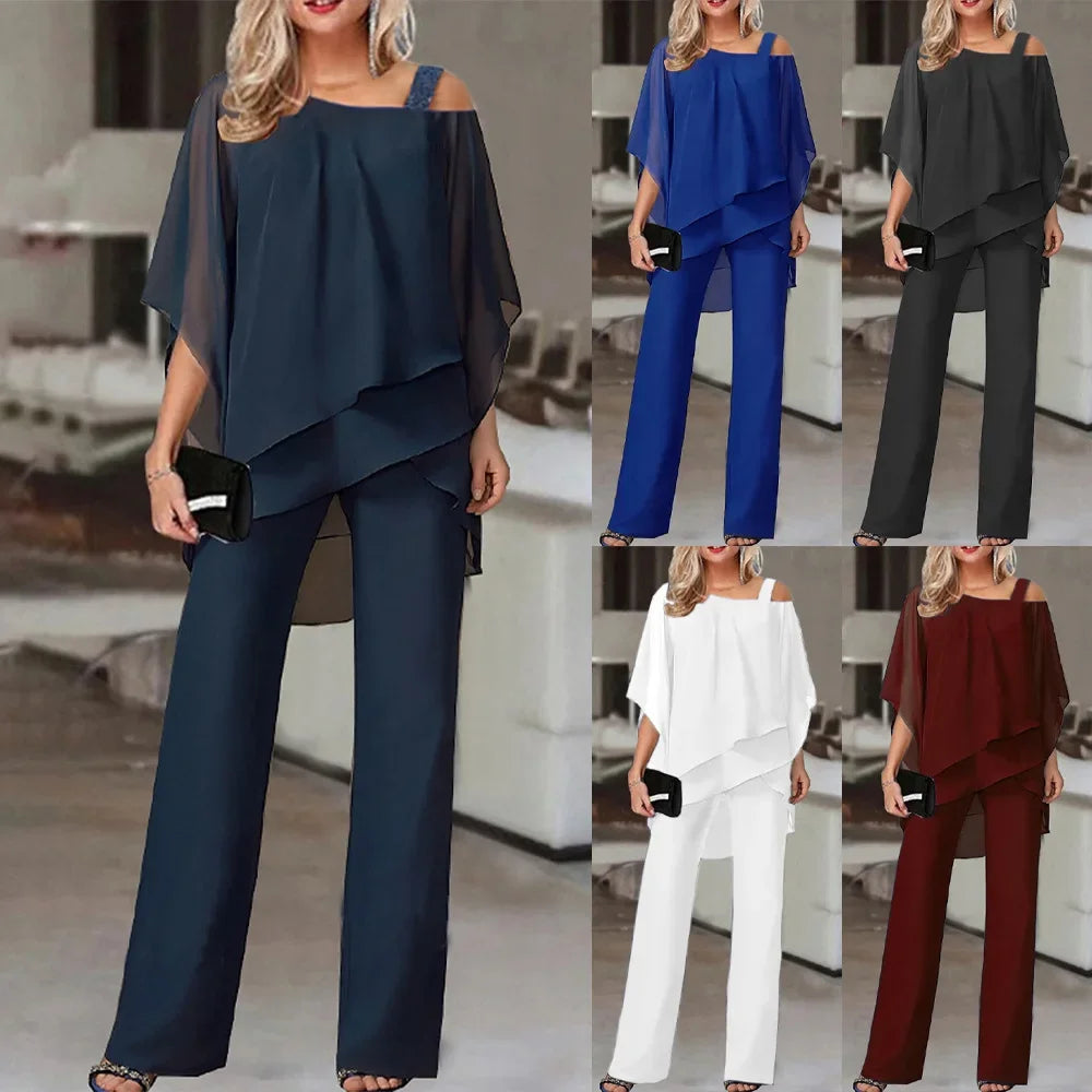 Beatrice™ - Elegant Chiffon Wide-Leg Pants Two-piece Set