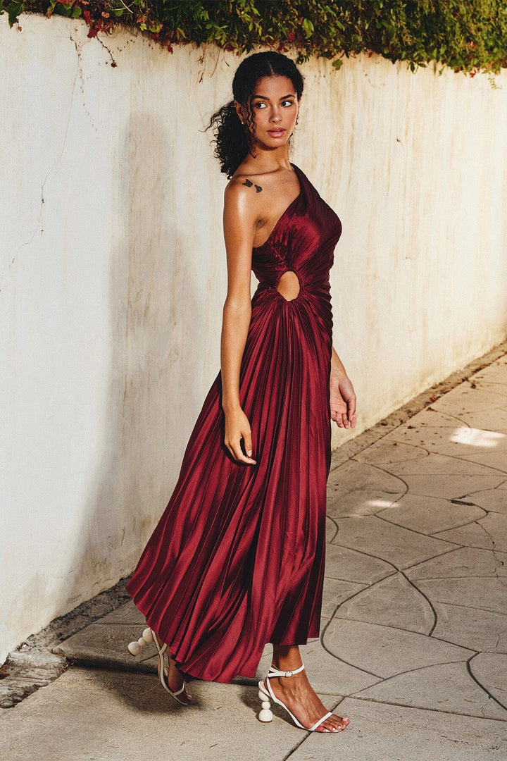 Kristina™ - Asymmetrical Pleated Midi Dress