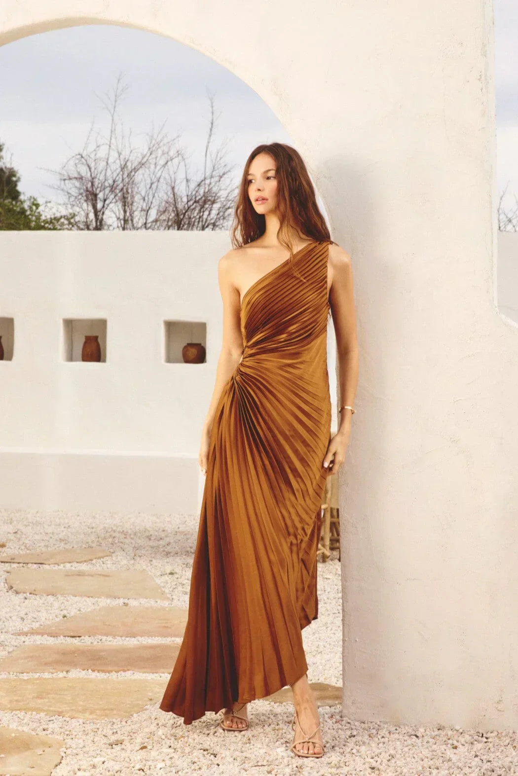 Kristina™ - Asymmetrical Pleated Midi Dress