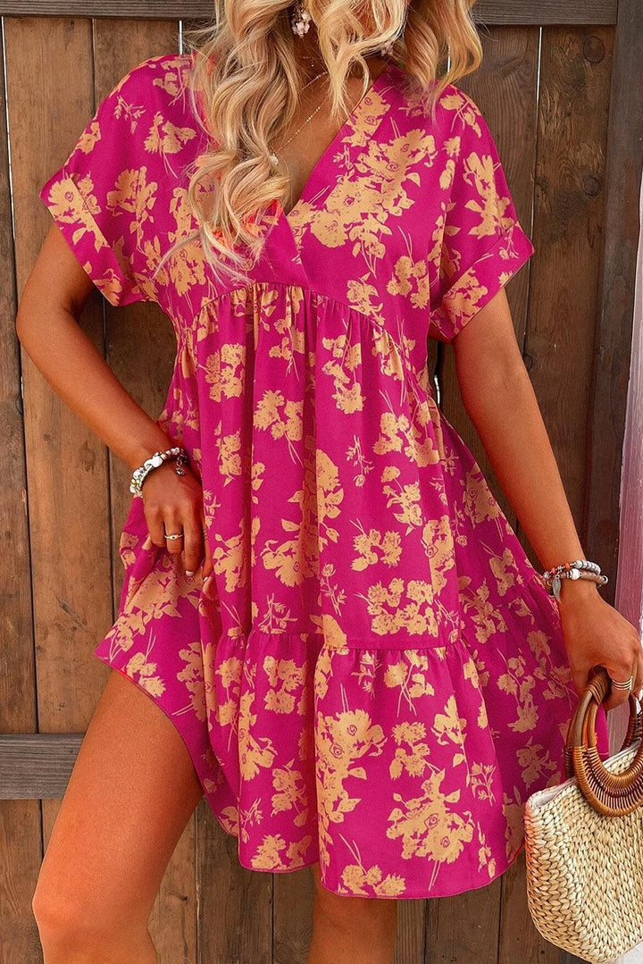 Tilly™ - Layered Rose Print Smock Dress