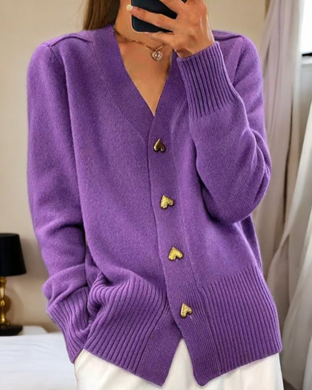 Adele™ - Elegant Knit Cardigan with Heart Buttons