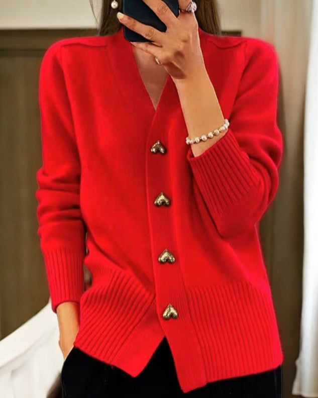 Adele™ - Elegant Knit Cardigan with Heart Buttons